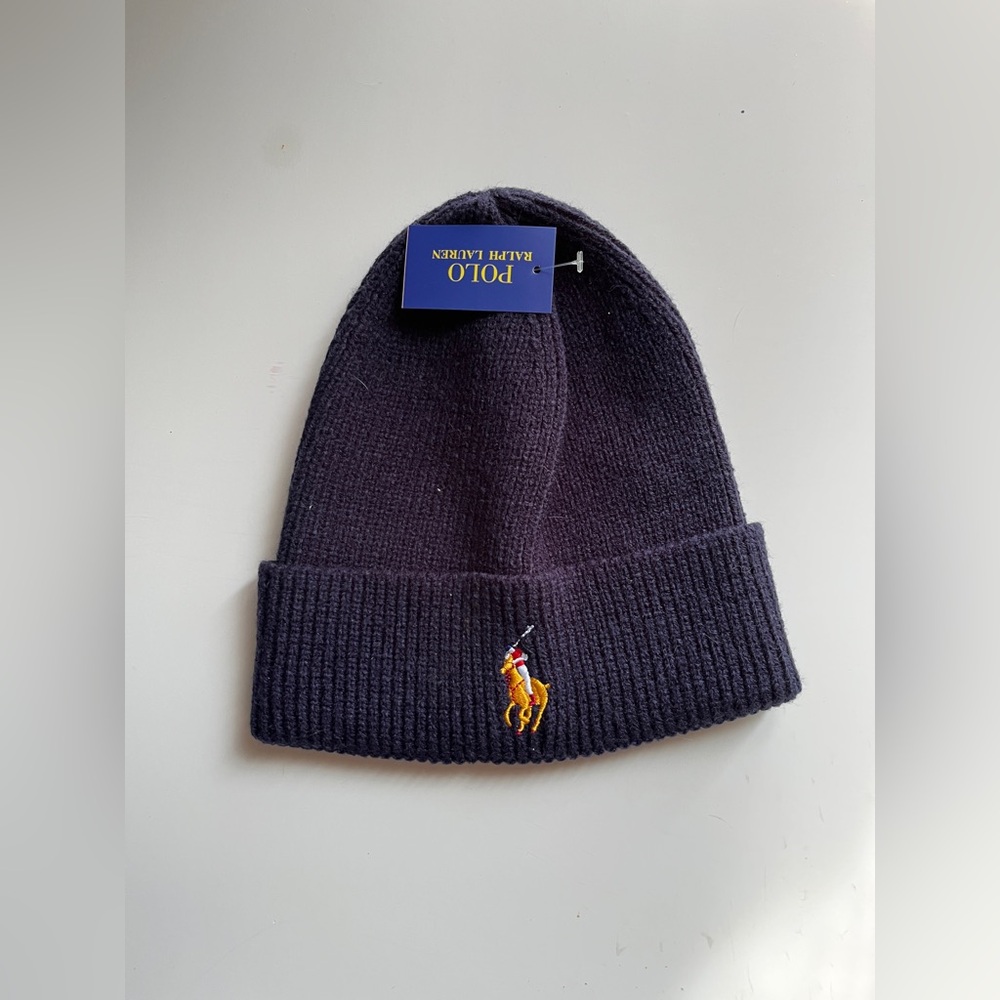 Ralph Lauren Navy Beanie with Gold Logo
